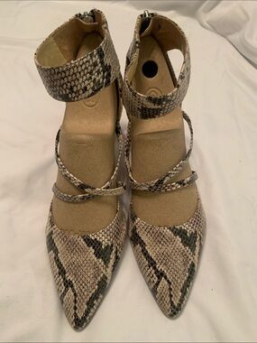 Cole Haan Snake-Print Pointed Toe Ankle-Strap Heels in Neutral Tones